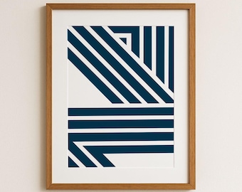 Medium Geometric Wall Art Print – Modern Minimalist Abstract in Navy & White – Digital Download