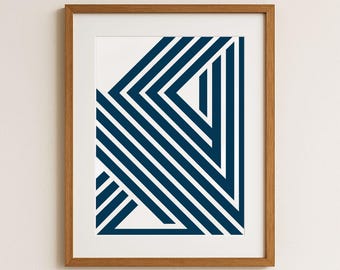 Small Geometric Wall Art Print – Modern Minimalist Abstract in Navy & White – Digital Download