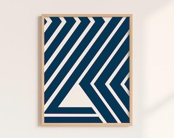Large Geometric Wall Art Print – Modern Minimalist Abstract in Navy & White – Digital Download
