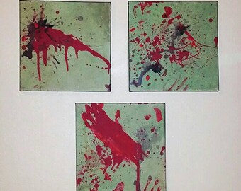 Blood Splatter Set Of 3 Walking Dead Painting Horror Halloween Etsy