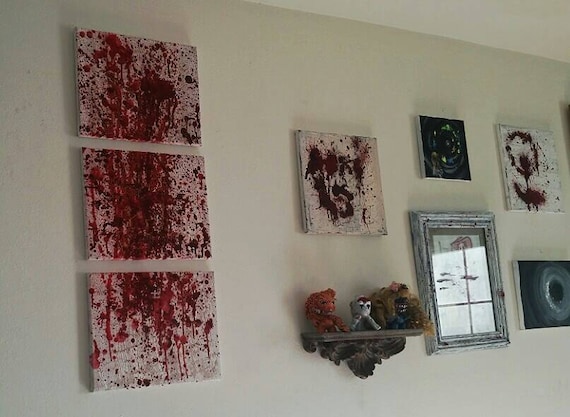Blood Splatter Set Of 3 Walking Dead Painting Horror Halloween Etsy
