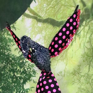 24-inch Black Sequinned Stuffed Bird Wall Hanging/ Mobile with Pink Polka-Dot Wings