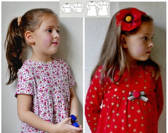 Girls Long Sleeve Dress Pattern Sewing PDF – Sizes 12 Months to 6 Years mod. Stars, girl dress pattern, girl blouse pattern