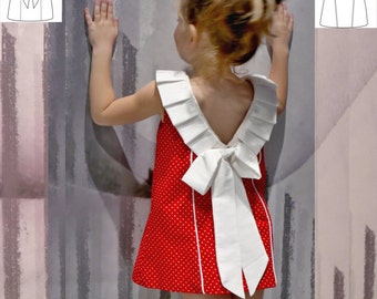 Back Bow Dress Sewing Pattern for Girls with VIDEOTUTORIAL : Cute Toddler Baby Girls Dress sewing pattern 2 - 6 years ,  instant DOWNLOAD