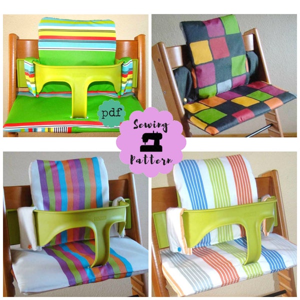 Stokke Tripp Trapp Cushion Set PDF sewing Pattern with VIDEO TUTORIAL, Stokke cushion sewing pattern, High chair Cover or pad pattern