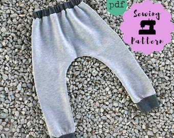 Harem pants pattern for baby and kids , unisex sizes pm - 6 yrs with VIDEO TUTORIAL  , baby PDF pattern  , kids pant