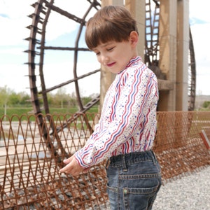 Boy Shirt PDF Pattern mod. Walker 2 3 4 5 6 7 years mao collar, long sleeve shirt and front placket, INSTANT DOWNLOAD, easy sewing pattern