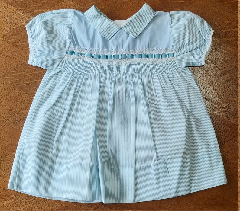 blue and white striped baby dress