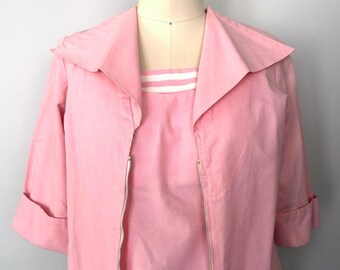 Camiseta de tirantes marinera vintage rosa y chaqueta a juego
