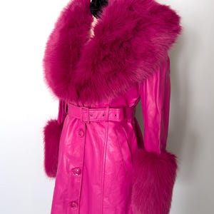 Old Hollywood Glam Pink Faux Fur Jacket | Mae West Inspired Belted Statement Coat image 3
