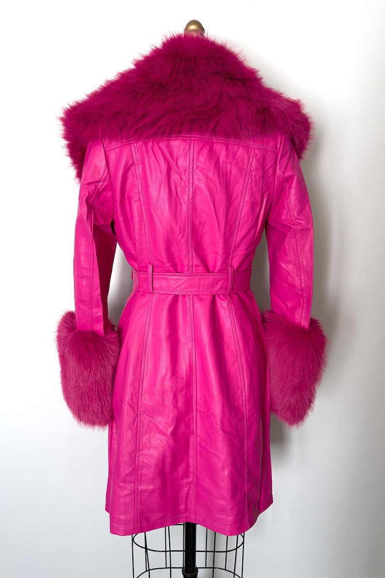 Old Hollywood Glam Pink Faux Fur Jacket | Mae West Inspired Belted Statement Coat image 5
