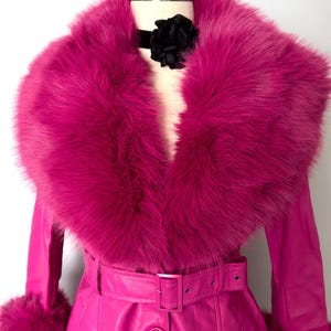 Old Hollywood Glam Pink Faux Fur Jacket | Mae West Inspired Belted Statement Coat image 2