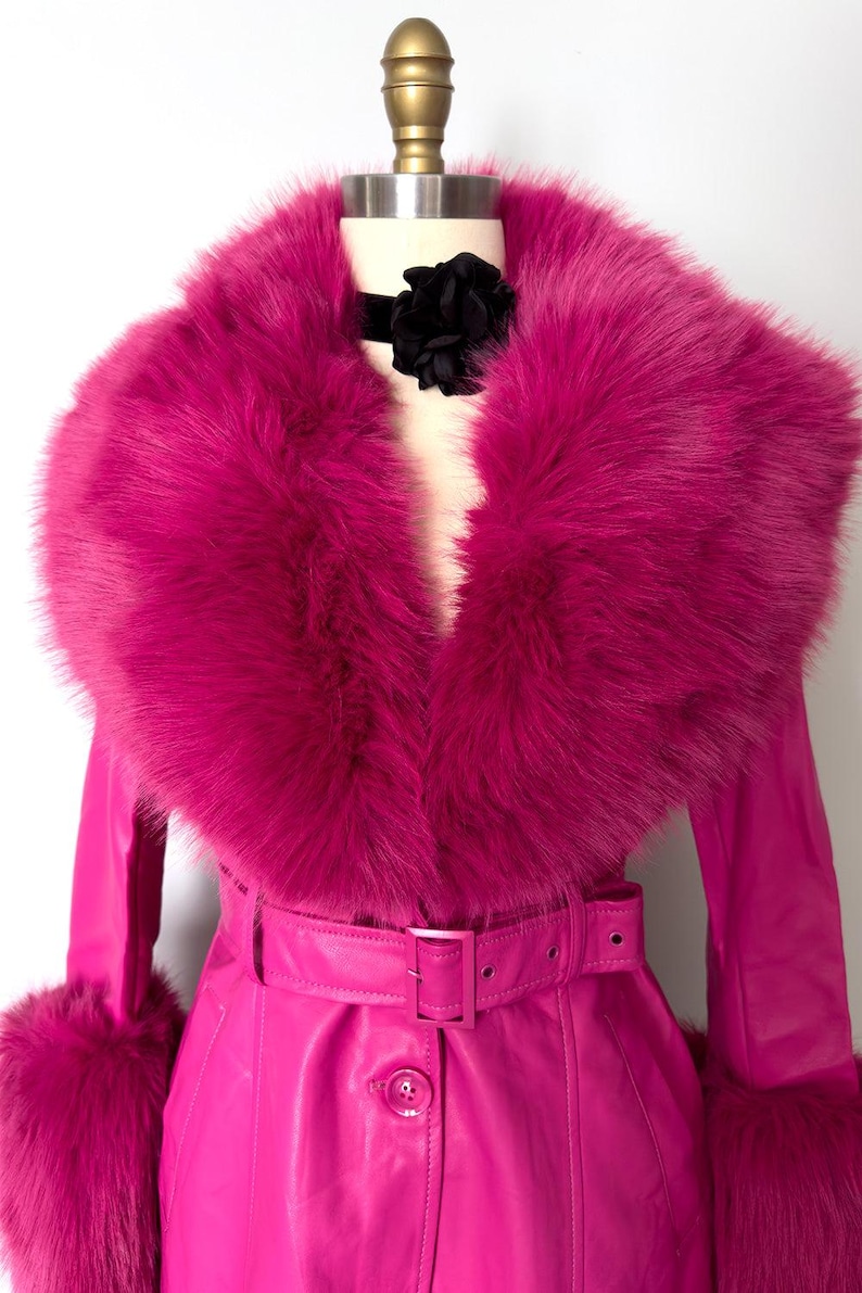 Old Hollywood Glam Pink Faux Fur Jacket | Mae West Inspired Belted Statement Coat image 2