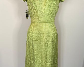 Vestido verde vintage auténtico con estampado paisley metalizado - VENTA FINAL