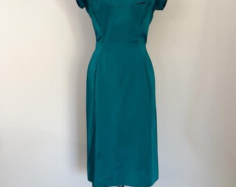 Vestido de satén verde azulado vintage auténtico - VENTA FINAL