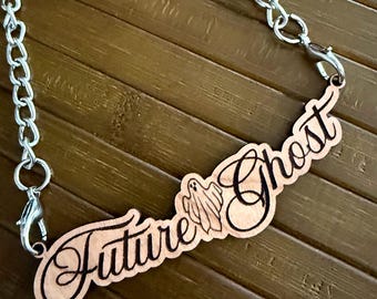 Future Ghost or Spooky Wood Engraved Choker Necklace