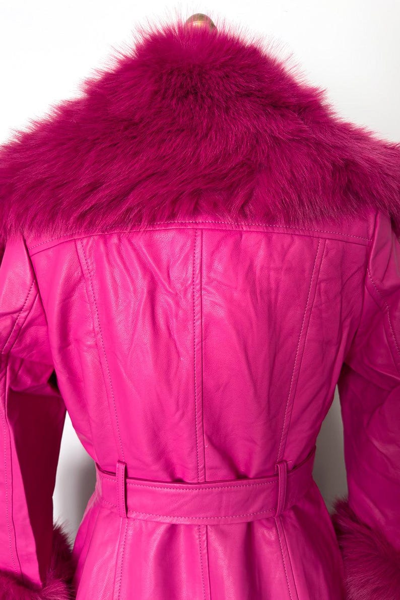Old Hollywood Glam Pink Faux Fur Jacket | Mae West Inspired Belted Statement Coat image 6
