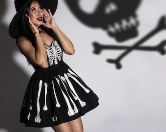 Skelly Skeleton Print Short Halloween Dress