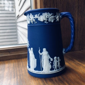 Antique, dark blue Jasperware 5 1/2&quot; cream pitcher, Wedgwood of Etruria
