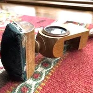 Antique sewing clamp, maple pin cushion clamp with mirror, 19th century