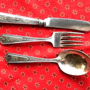Gorham childs fork, knife & spoon set, Pat 1923, EP, Monogramed "N"