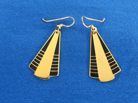 Laurel Burch pyramid shaped 22k cloisonne earring… - image 1