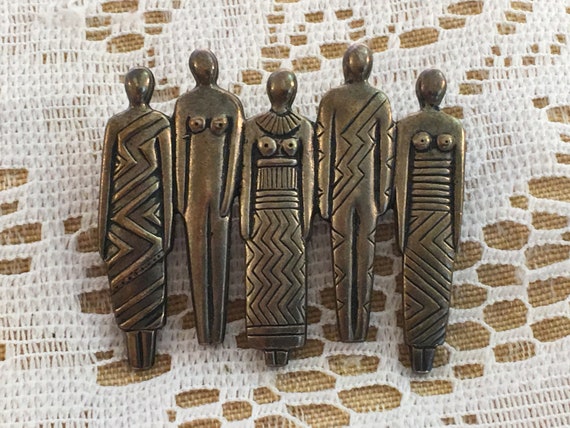 Laurel Burch tribal family vintage brooch - image 1