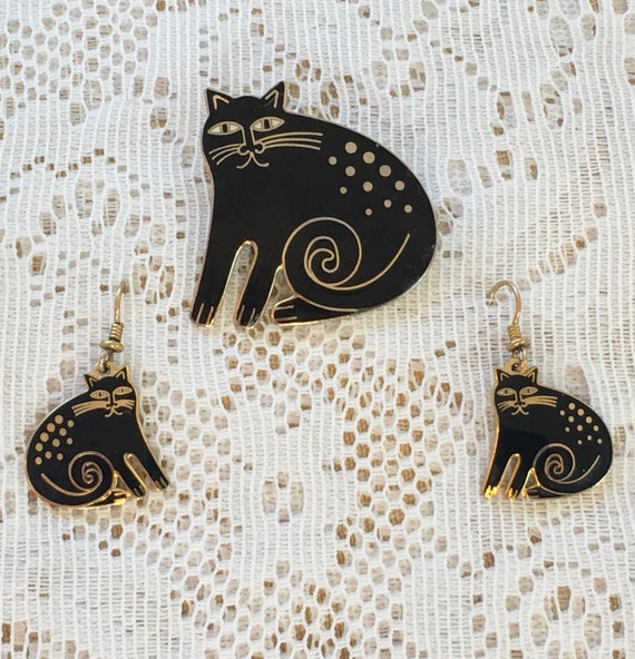 Laurel Burch trio of black "Keshire Cats" earrings