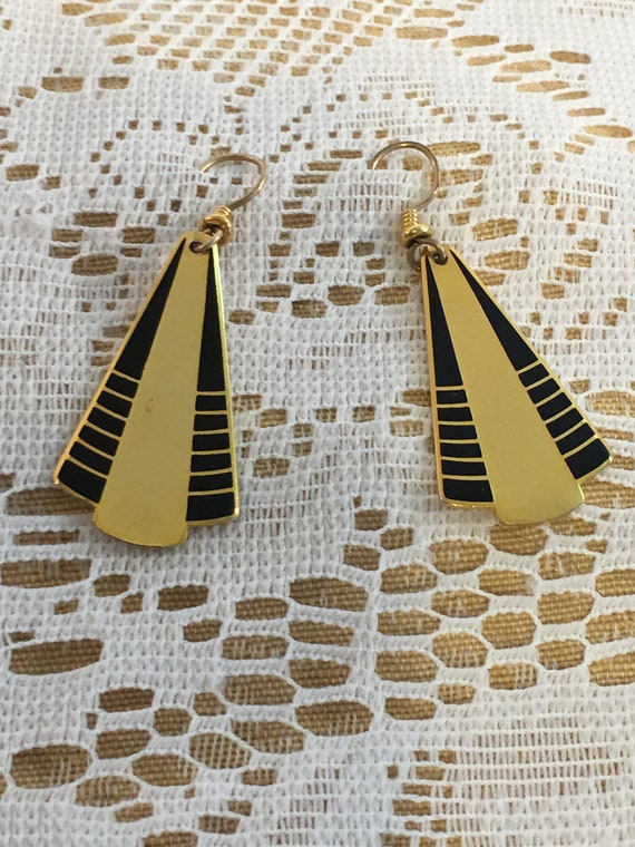 Laurel Burch pyramid shaped 22k cloisonne earring… - image 2