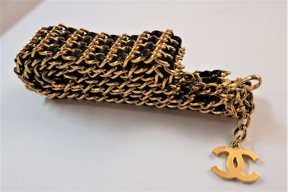 Chanel Iconic Black and Gold Logo Chain