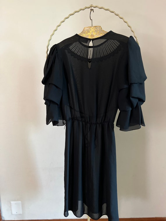 Vintage 1980s black, sheer, goth, ruffle dress. W… - image 6