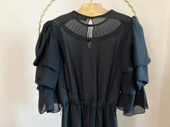 Vintage 1980s black, sheer, goth, ruffle dress. W… - image 8