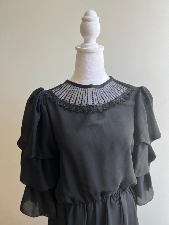 Vintage 1980s black, sheer, goth, ruffle dress. W… - image 1