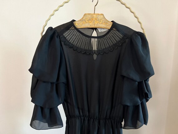 Vintage 1980s black, sheer, goth, ruffle dress. W… - image 4