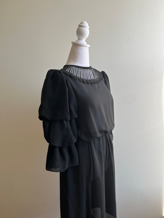 Vintage 1980s black, sheer, goth, ruffle dress. W… - image 9