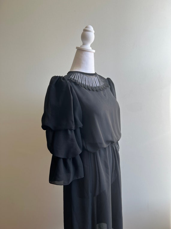 Vintage 1980s black, sheer, goth, ruffle dress. W… - image 2