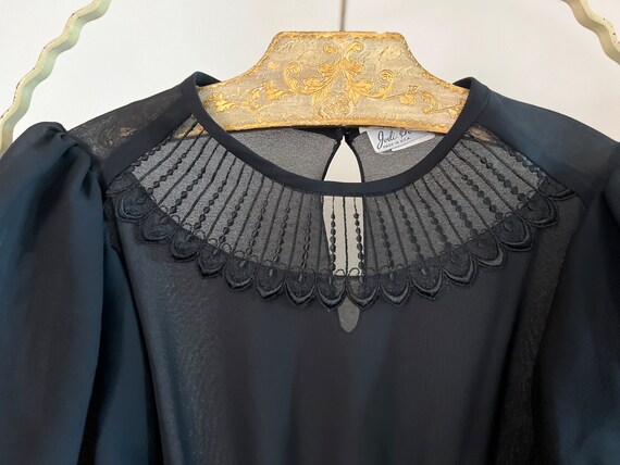 Vintage 1980s black, sheer, goth, ruffle dress. W… - image 5