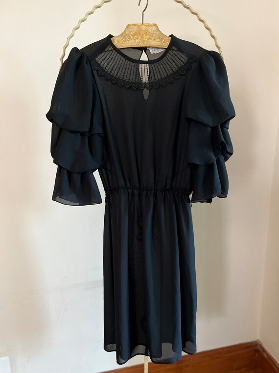 Vintage 1980s black, sheer, goth, ruffle dress. W… - image 7