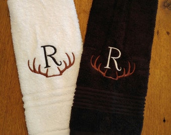 Monogrammed Towels, Personalized Towels, Hand Towel Sets, Antler Monogram Towel Set