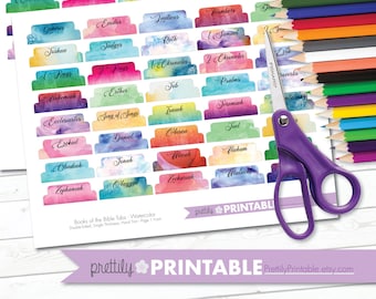 Printable Books of the Bible Tabs - Watercolor (for Hand Trimming) Set of 66