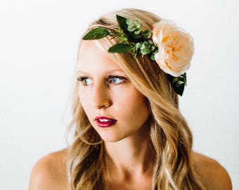 Peachy Blush Eucalyptus Flower Crown