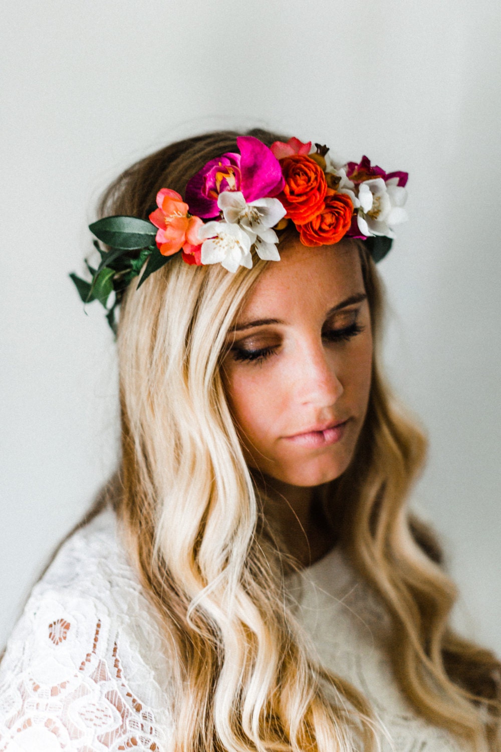 Coral Violet Tropical Flower Crown Etsy