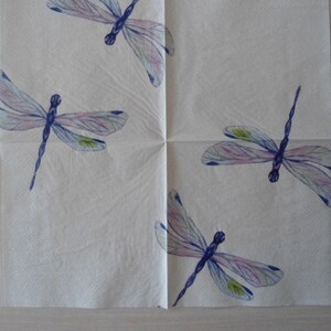 4 Decoupage Cocktail Napkins Dragonflies Large Purple Blue Pink Dragonfly Beverage Paper Napkins