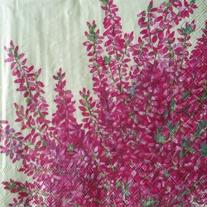 4 Decoupage Cocktail Napkins Elisa Light Green With a Shrub / Bush with Deep Pink and Green Leaves Beverage Paper Napkins