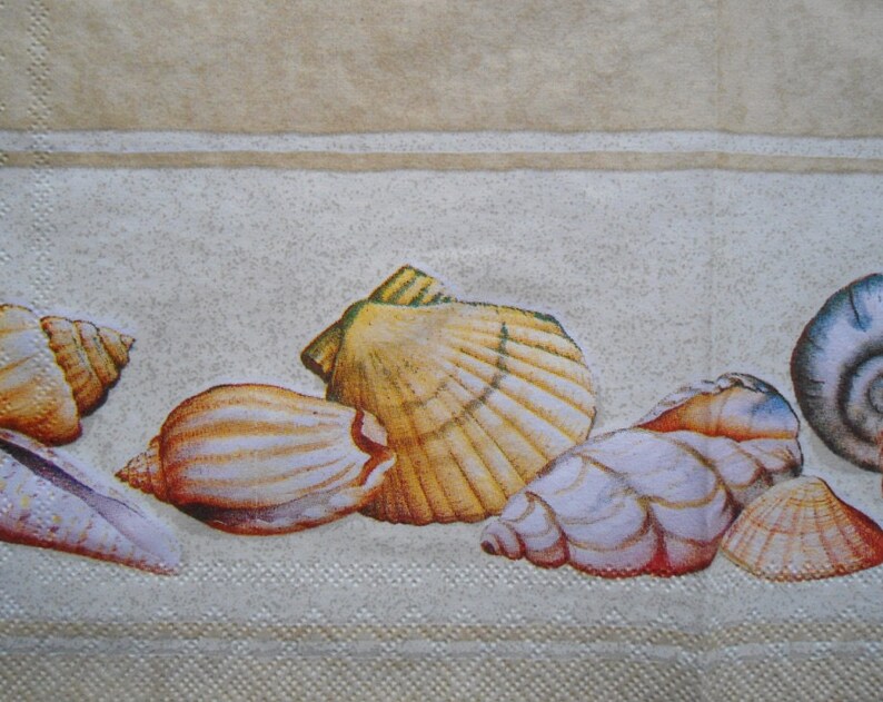 4 Decoupage Cocktail Napkins Seashells Scallop Shells Conch Beach Theme Tan Beige Sand Beverage Paper Napkin