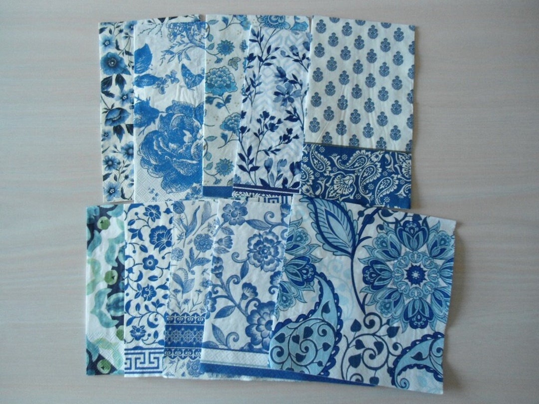10 Single Blue Floral Paper Napkins Bundle for Decoupage Junk Etsy