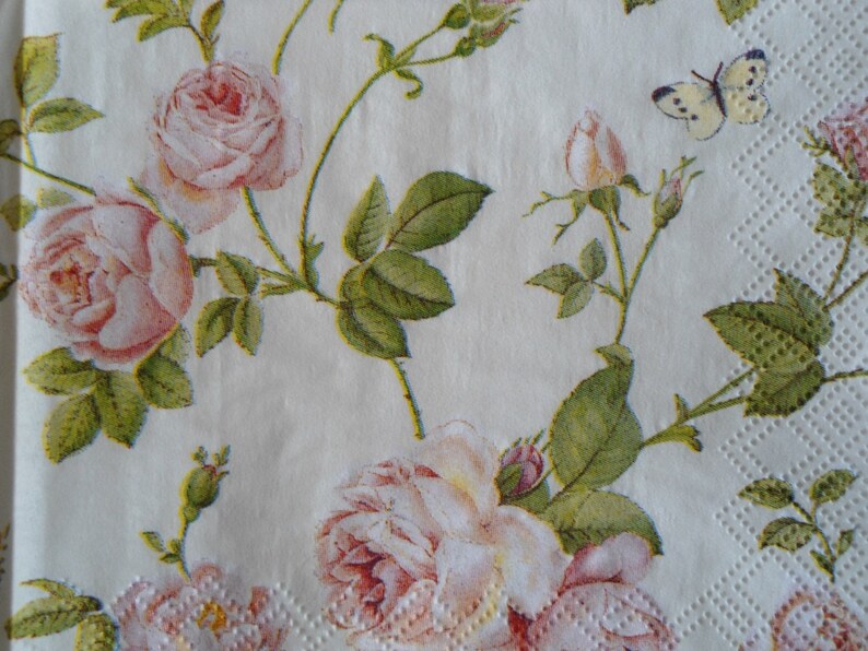2 Decoupage Cocktail Napkins Rambling Rose Cream Pink Roses Etsy
