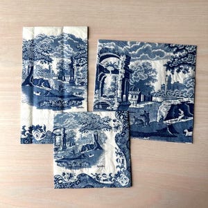 3 Single Spode Blue Italia Blue and White Paper Napkins Bundle for Decoupage Junk Journals Mixed Media Arts and Crafts Assorted Sizes Napkin