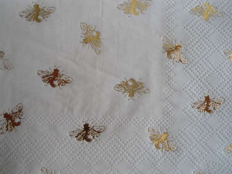 2 Decoupage Cocktail Napkins Gold Foil Honey Bees Brown Drawn Etsy