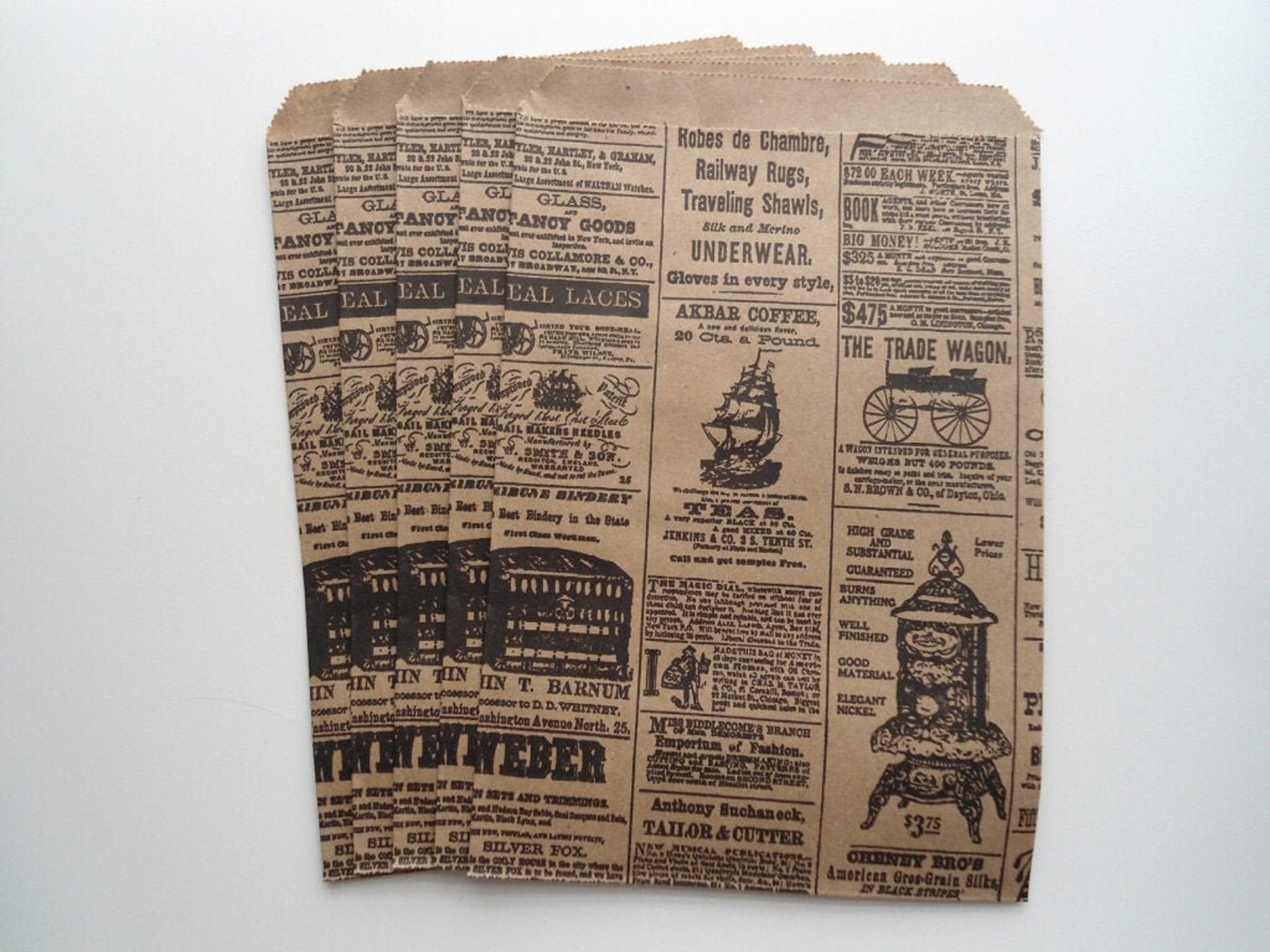 5 Newsprint Paper Bags Brown Flat Paper Merchandise Bags Etsy